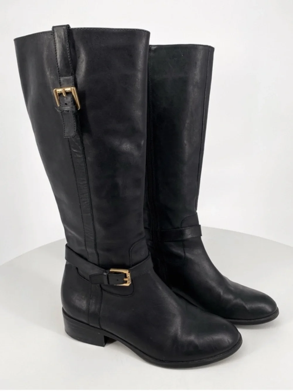 RALPH LAUREN Monica Tall Black Leather Knee-High Riding Boots Luxury size 8.5